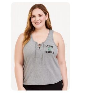 TORRID Heather Grey Tacos & Tequila Lace Up Tank Top Size 0X